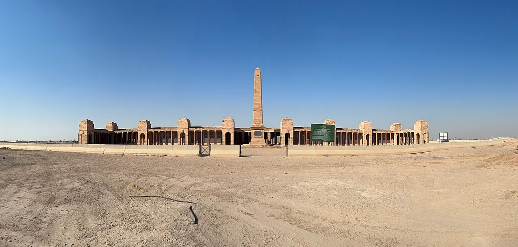 Interior colonnade walls and name panels of the Basra War Memorial, Iraq