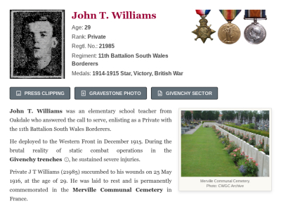 Screenshot of John William profile page