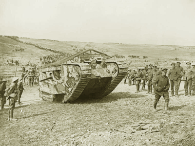 A Mark I tank preparing for the advance on Flers, 15 September 1916.