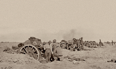 18 pounder battery in action at Battle of Shaik Saad, Mesopotamia 1916