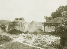 German A7V tanks, the first one named 'Wotan', passing through a town, June 1918.
