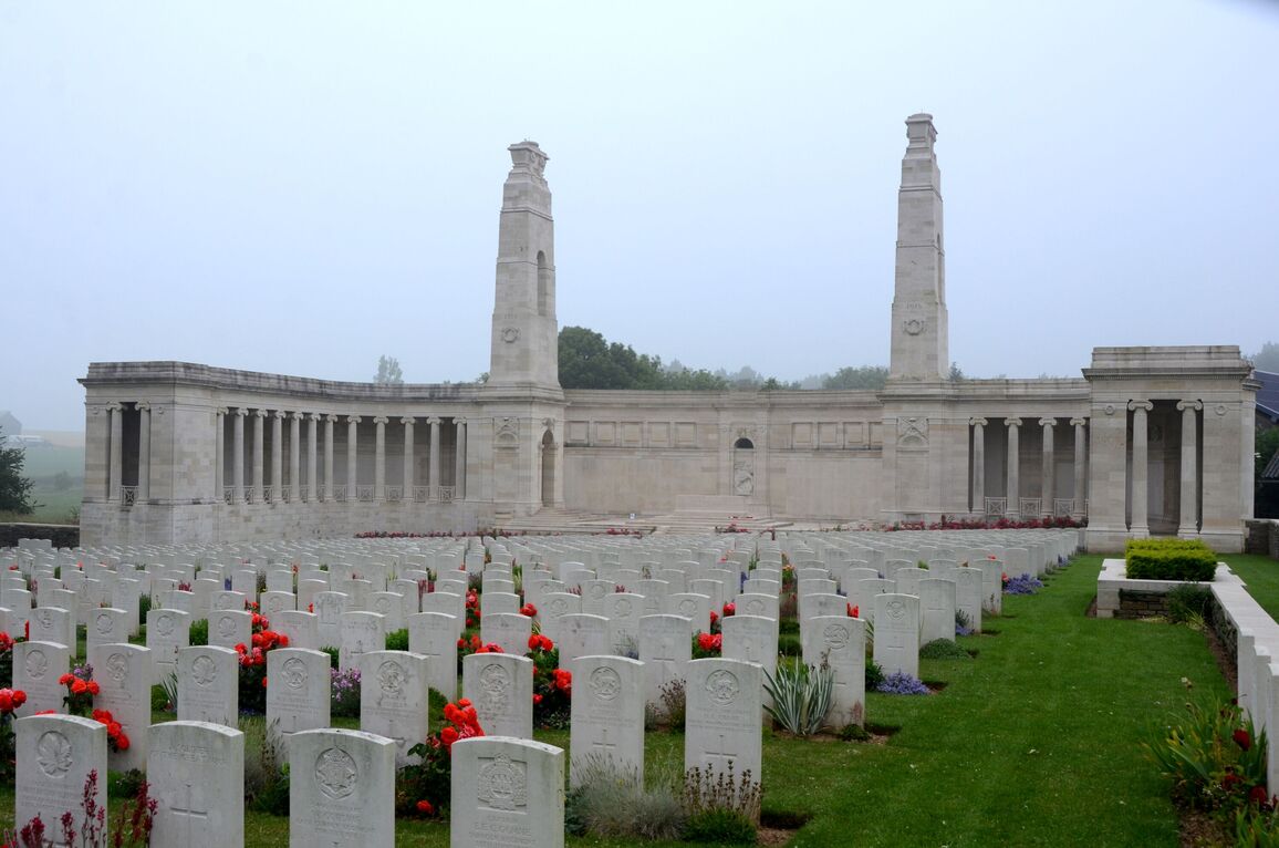 Vis-en-Artois Memorial screen wall and cemetery columns, France
